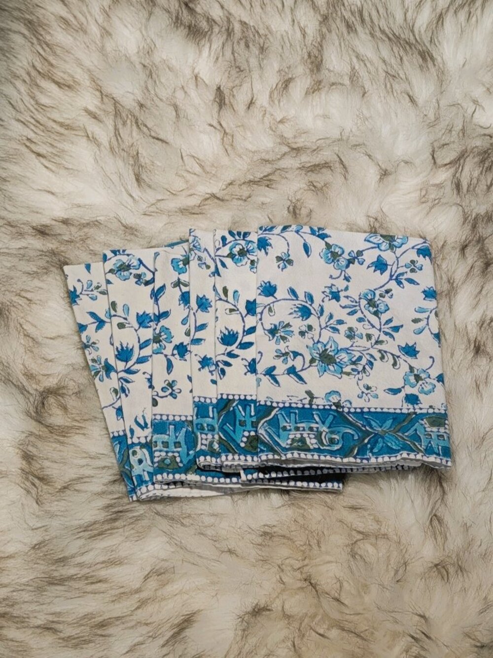 Handcrafted Block-Print Napkins (6) Boho Global Chic